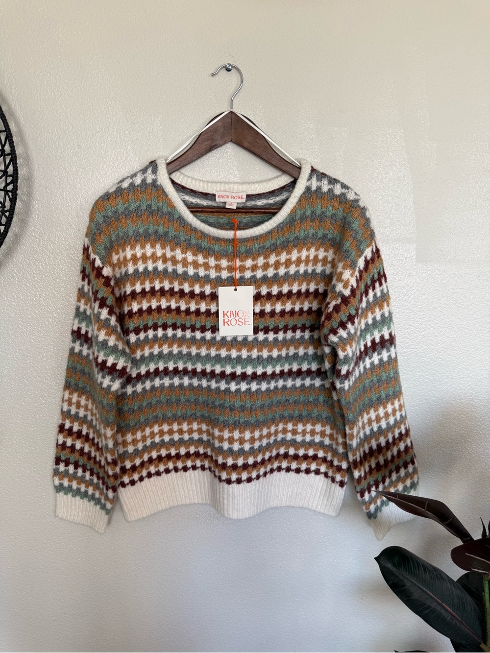 Knox Rose Multicolor Striped Crewneck Sweater - Cream, Brown, Green, Rust